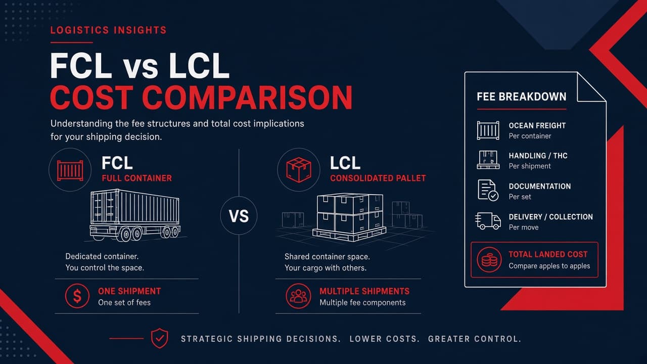 So sánh local charges FCL terminal và LCL CFS — sơ đồ phí cảng